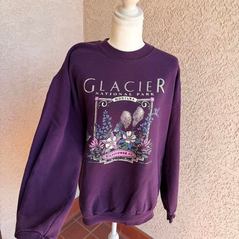 Vintage Jerzees 90s Glacier National Park purple crewneck sweatshirt